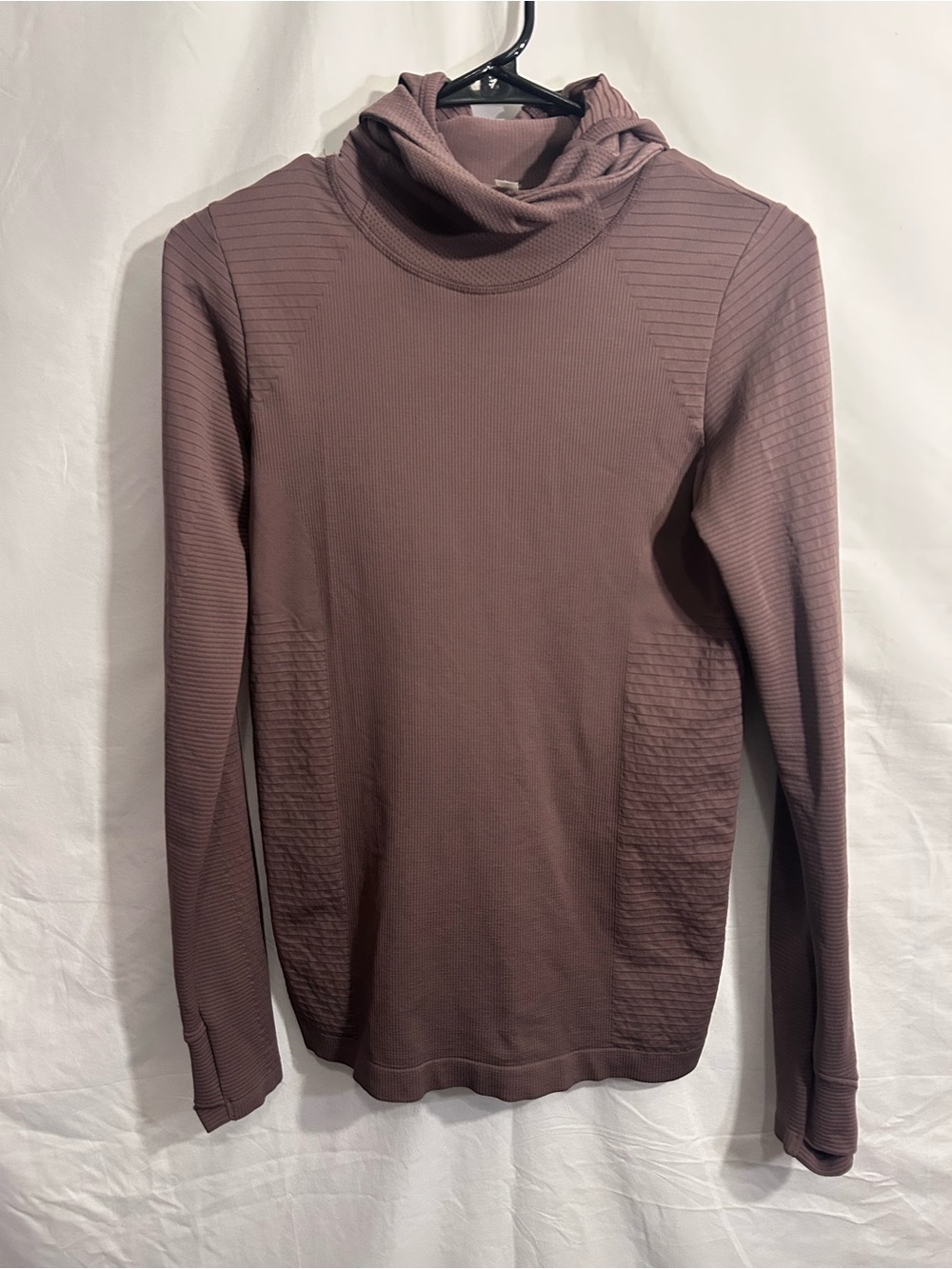 Athleta Ribbed Hooded Top in Mauve Taupe